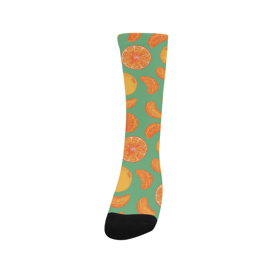 orange fruit pattern green background Crew Socks
