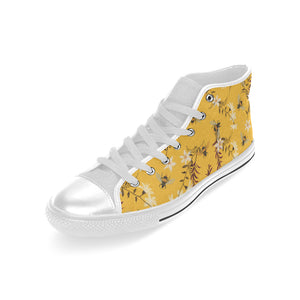 Bee flower pattern Men's High Top Canvas Shoes White