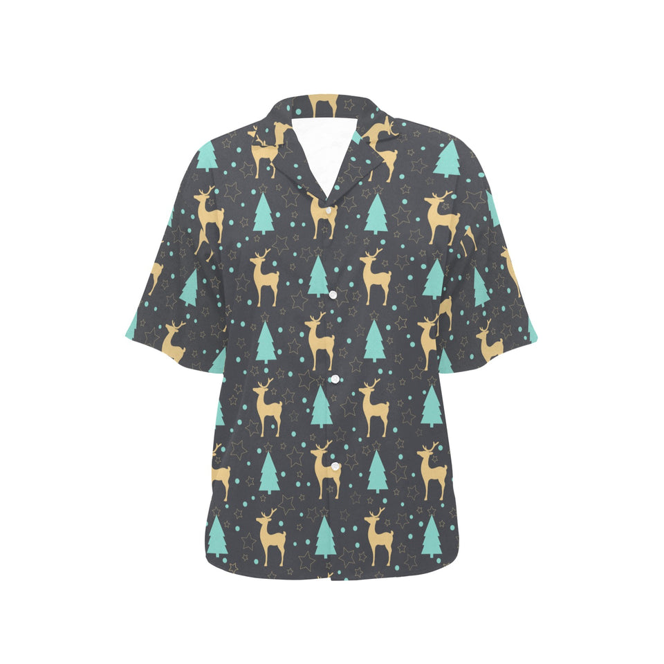 Deers star tree pattern Women's All Over Print Hawaiian Shirt