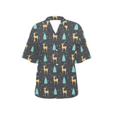Deers star tree pattern Women's All Over Print Hawaiian Shirt