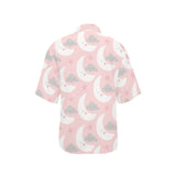 Cute moon cloud star pattern pink dot background Women's All Over Print Hawaiian Shirt