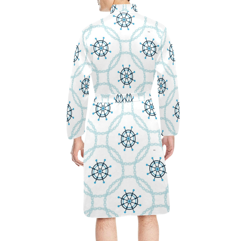 nautical steering wheel chain Men's Long Sleeve Belted Night Robe