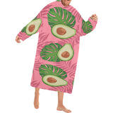 Avocado slices leaves pink back ground Blanket Robe with Sleeves