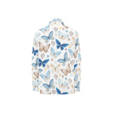 blue butterfly pattern Women's Long Sleeve Polo Shirt