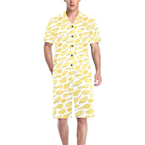 Potato Chips Pattern Print Design 02 Men's V-Neck Short Pajama Set