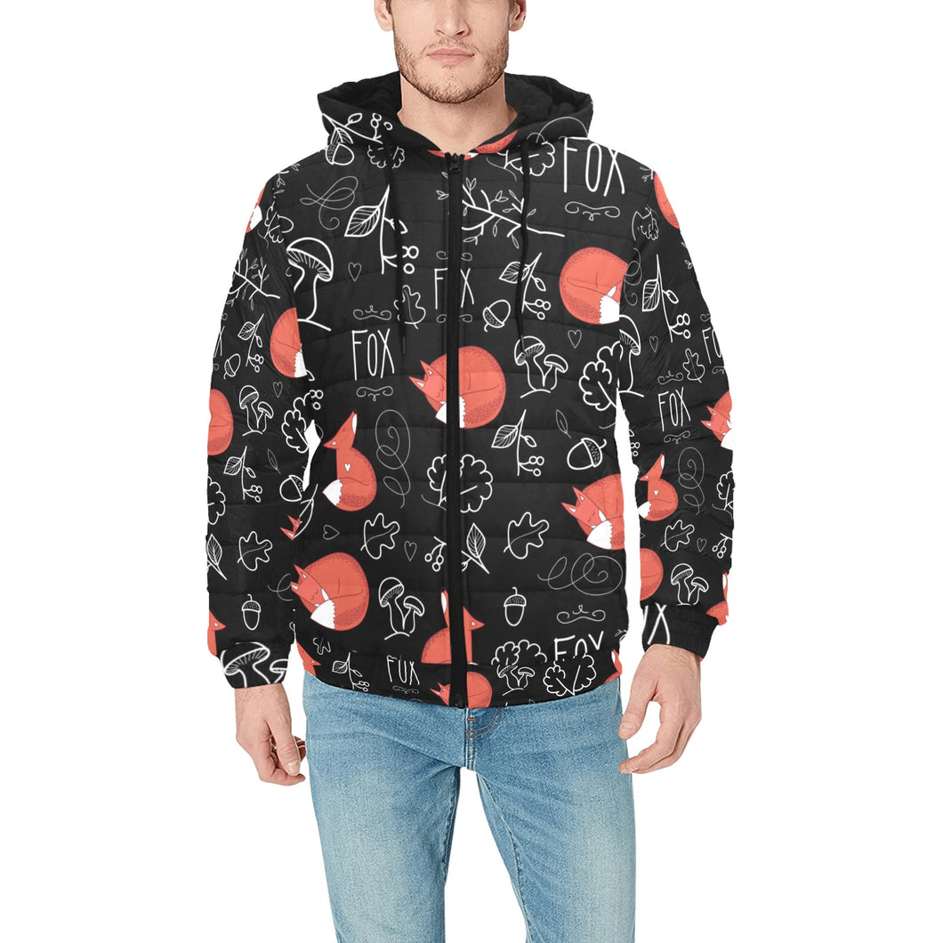fox sleeping fox pattern Men's Padded Hooded Jacket