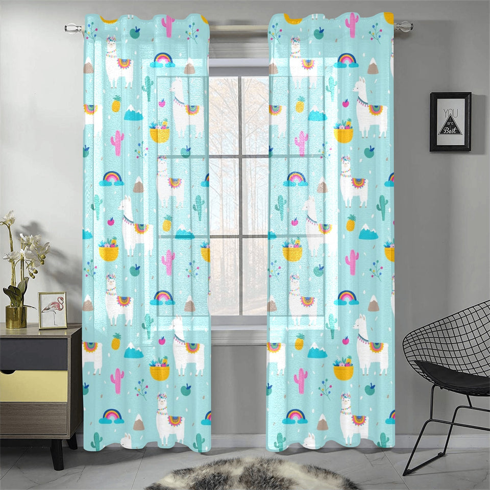 Llama alpaca cactus leaves pattern Gauze Curtain