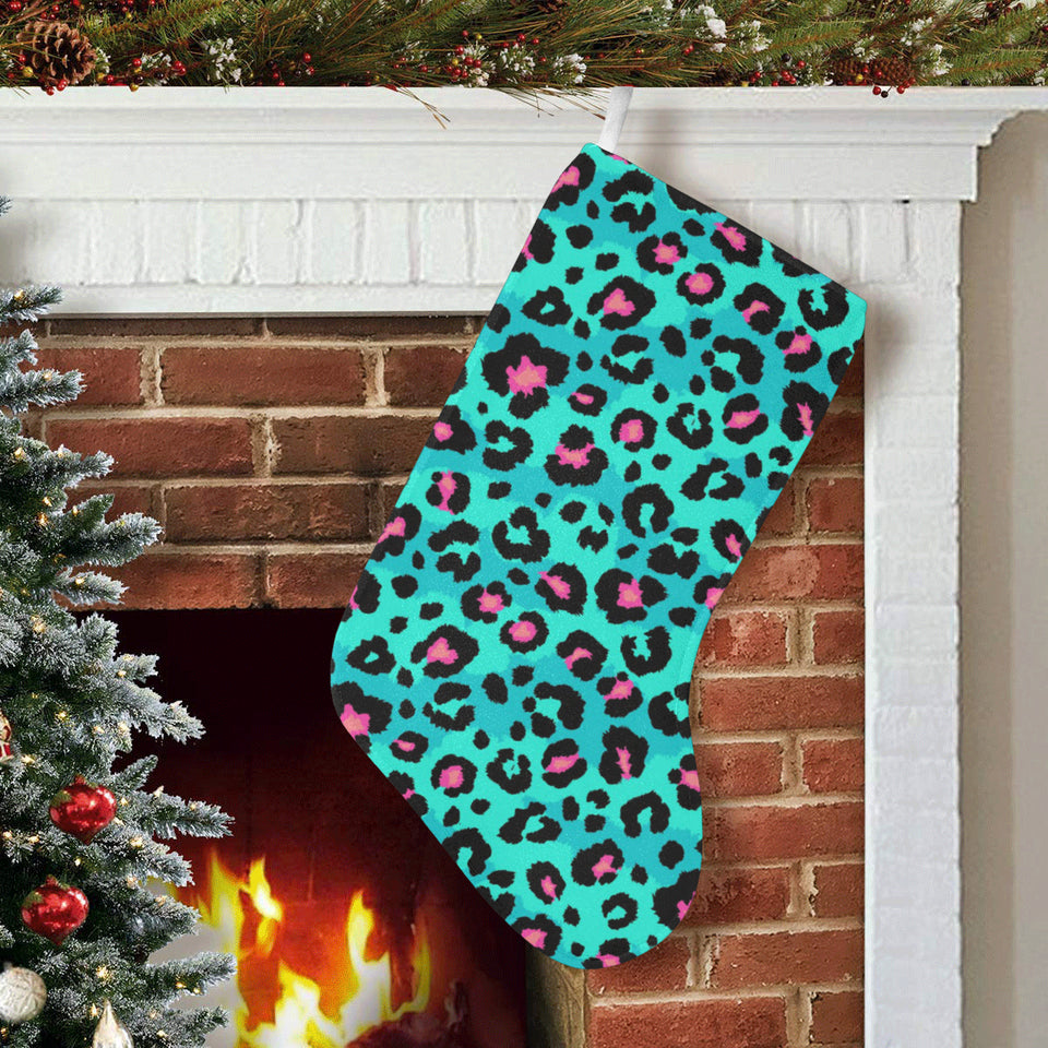 Green leopard skin print pattern Christmas Stocking