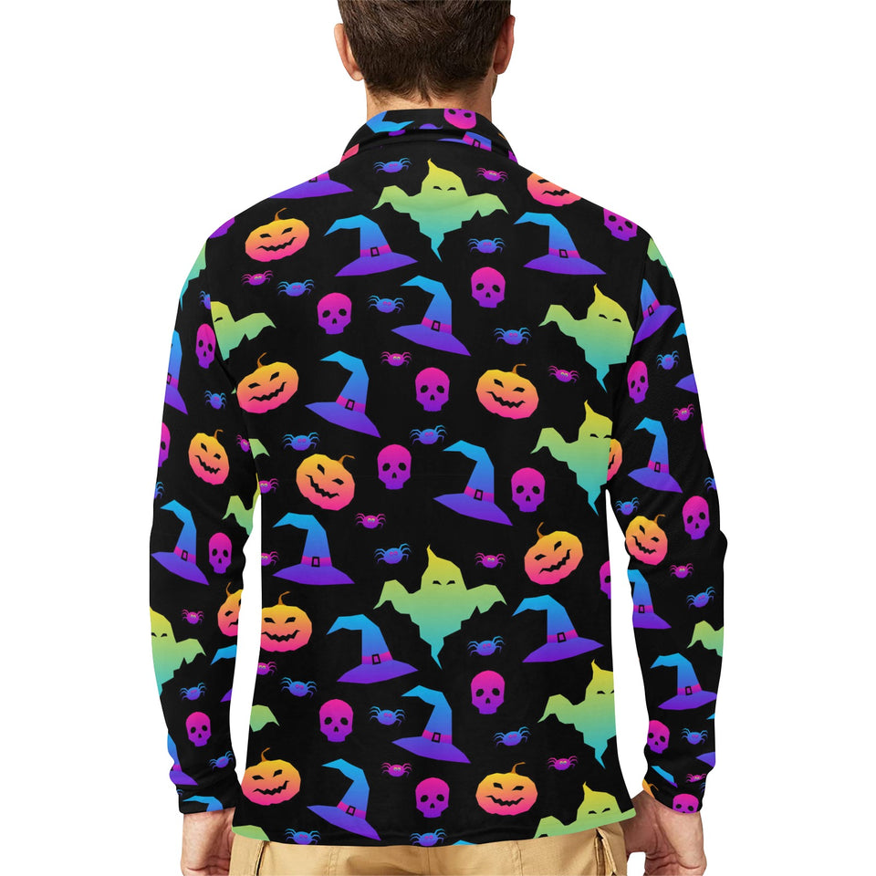 Colorful halloween background Men's Long Sleeve Polo Shirt