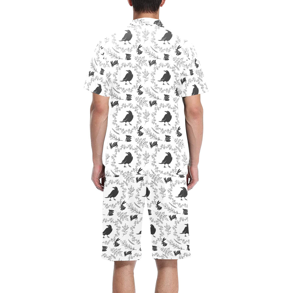 Crows floral wreath rabbit pattern Men's V-Neck Short Pajama Set