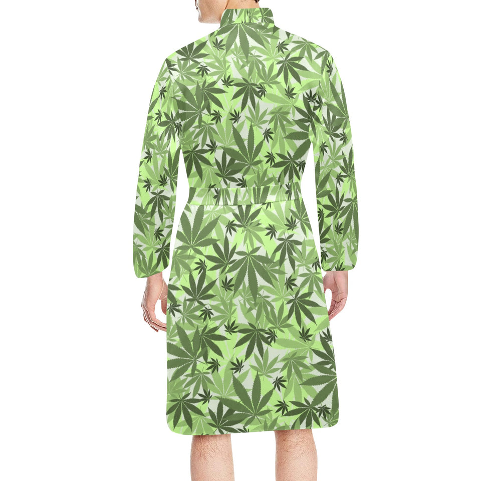 Canabis Marijuana Weed Pattern Print Design 01 Men's Long Sleeve Belted Night Robe
