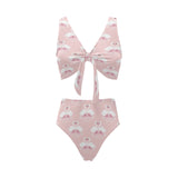 White swan and flower love pattern Chest Bowknot High Waisted Bikini Swimsuit