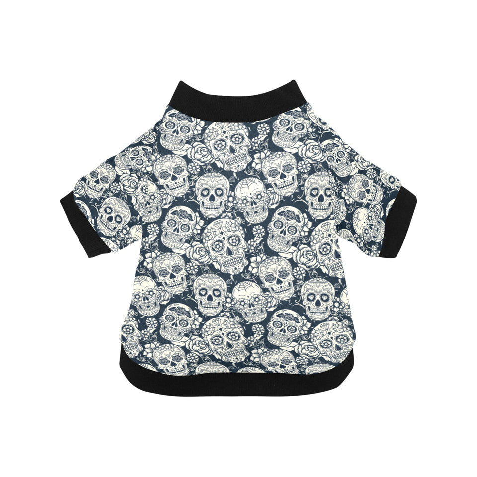 Sugar skull black white pattern All Over Print Pet Dog Round Neck Fuzzy Shirt