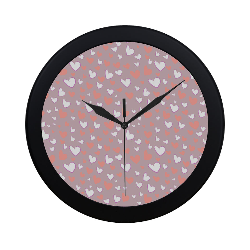 coral white heart pattern Elegant Black Wall Clock