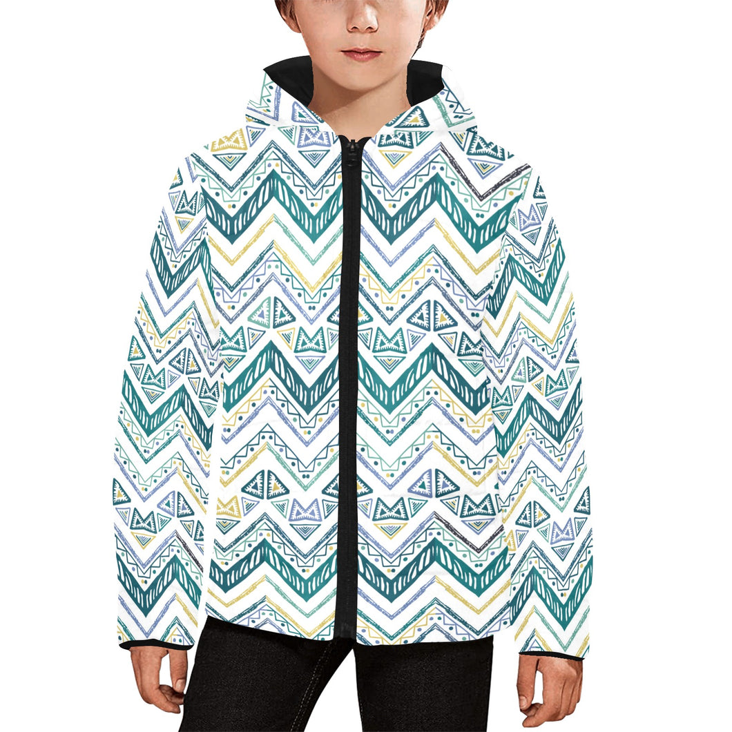 zigzag chevron paint design pattern Kids' Boys' Girls' Padded Hooded Jacket