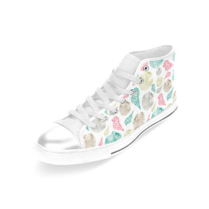 Colorful shell pattern Women's High Top Canvas Shoes White