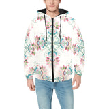 Square floral indian flower pattern Men's Padded Hooded Jacket