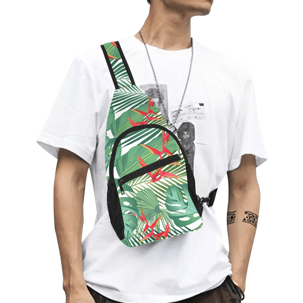 heliconia palm and monstera leaves pattern All Over Print Chest Bag
