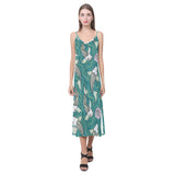 Koi Fish Carp Fish lotus pattern V-Neck Open Fork Long Dress