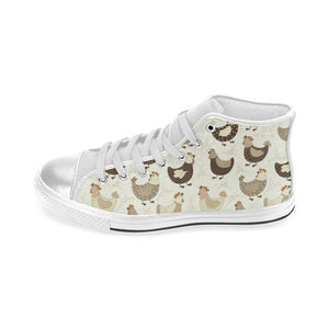 Cute rooster chicken cock Women's High Top Canvas Shoes White