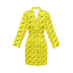 Duck Pattern Print Design 02 Women's Long Sleeve Belted Night Robe