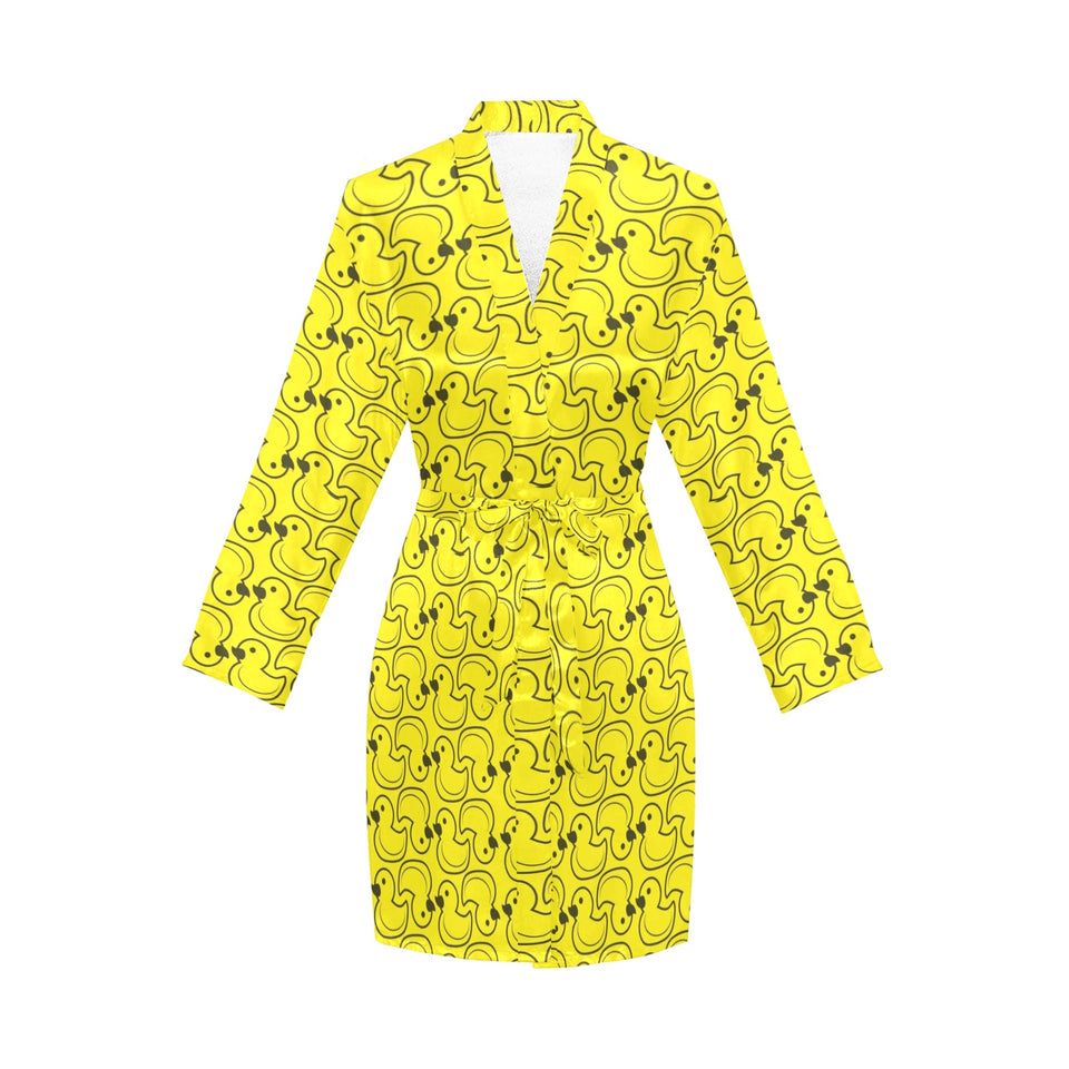 Duck Pattern Print Design 02 Women's Long Sleeve Belted Night Robe