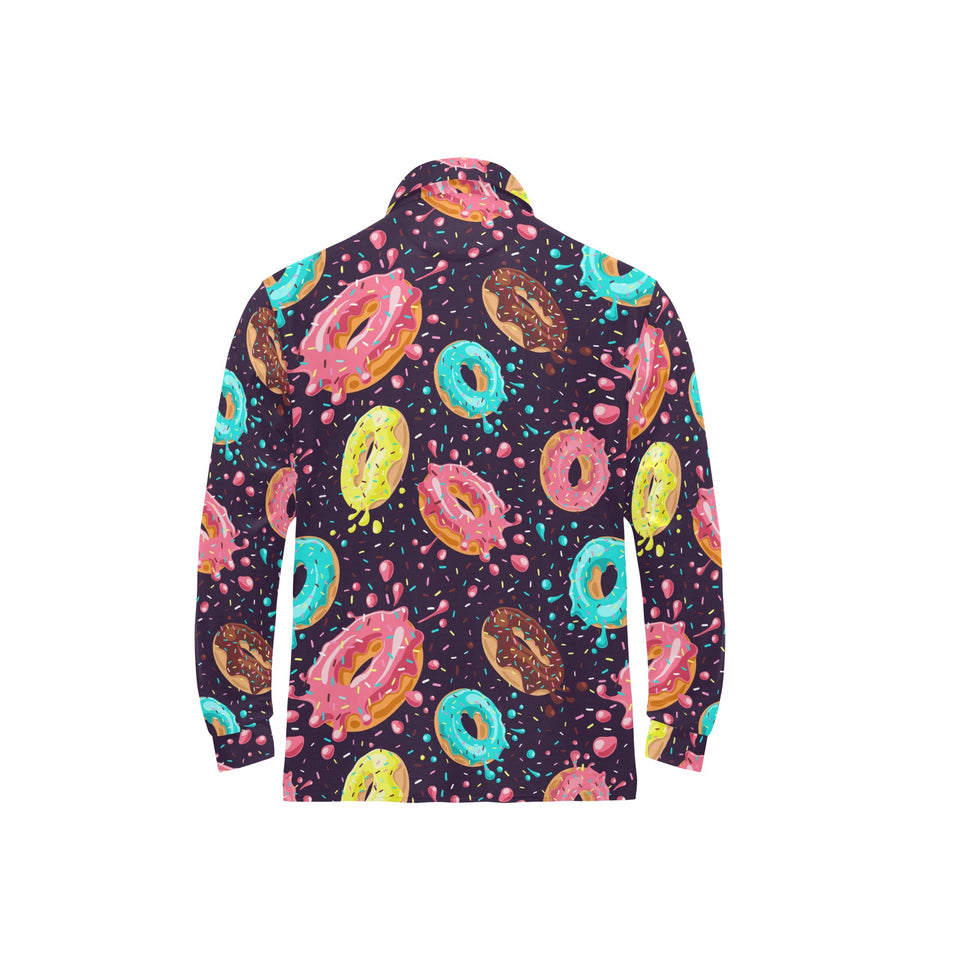 Colorful donut glaze pattern Men's Long Sleeve Polo Shirt