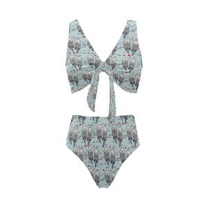 Lovely Sea Otter Pattern Chest Bowknot High Waisted Bikini Swimsuit