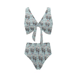 Lovely Sea Otter Pattern Chest Bowknot High Waisted Bikini Swimsuit