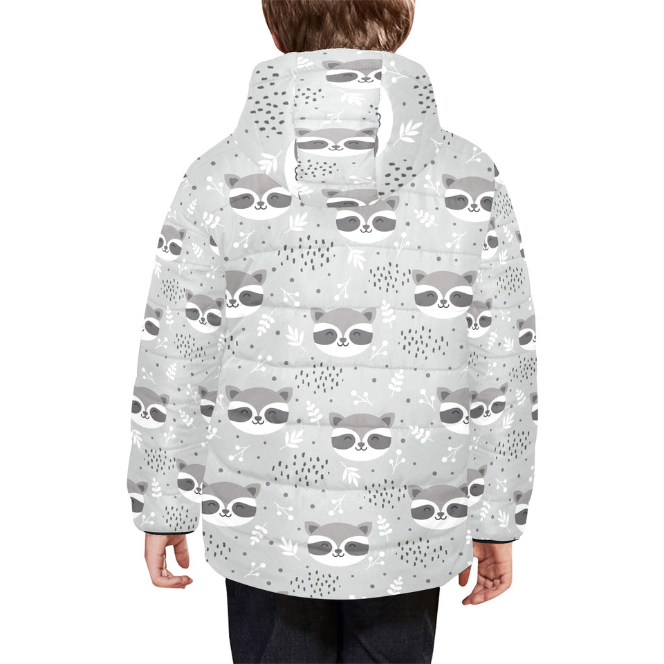 Cute raccoons leaves dot Kids' Boys' Girls' Padded Hooded Jacket