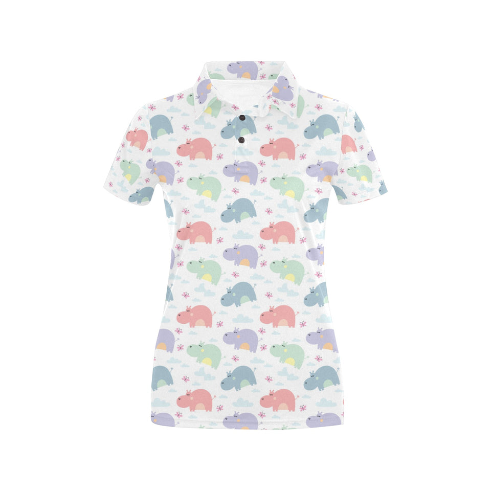 Hippopotamus Pattern Print Design 03 Women's All Over Print Polo Shirt