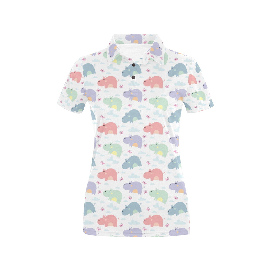 Hippopotamus Pattern Print Design 03 Women's All Over Print Polo Shirt