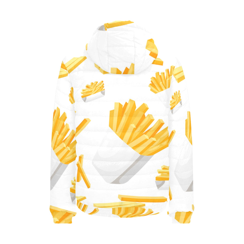 French fries white paper box pattern Men's Padded Hooded Jacket