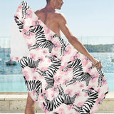 Zebra pink flower background Beach Towel