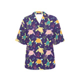 Colorful sea turtle pattern Women's All Over Print Hawaiian Shirt