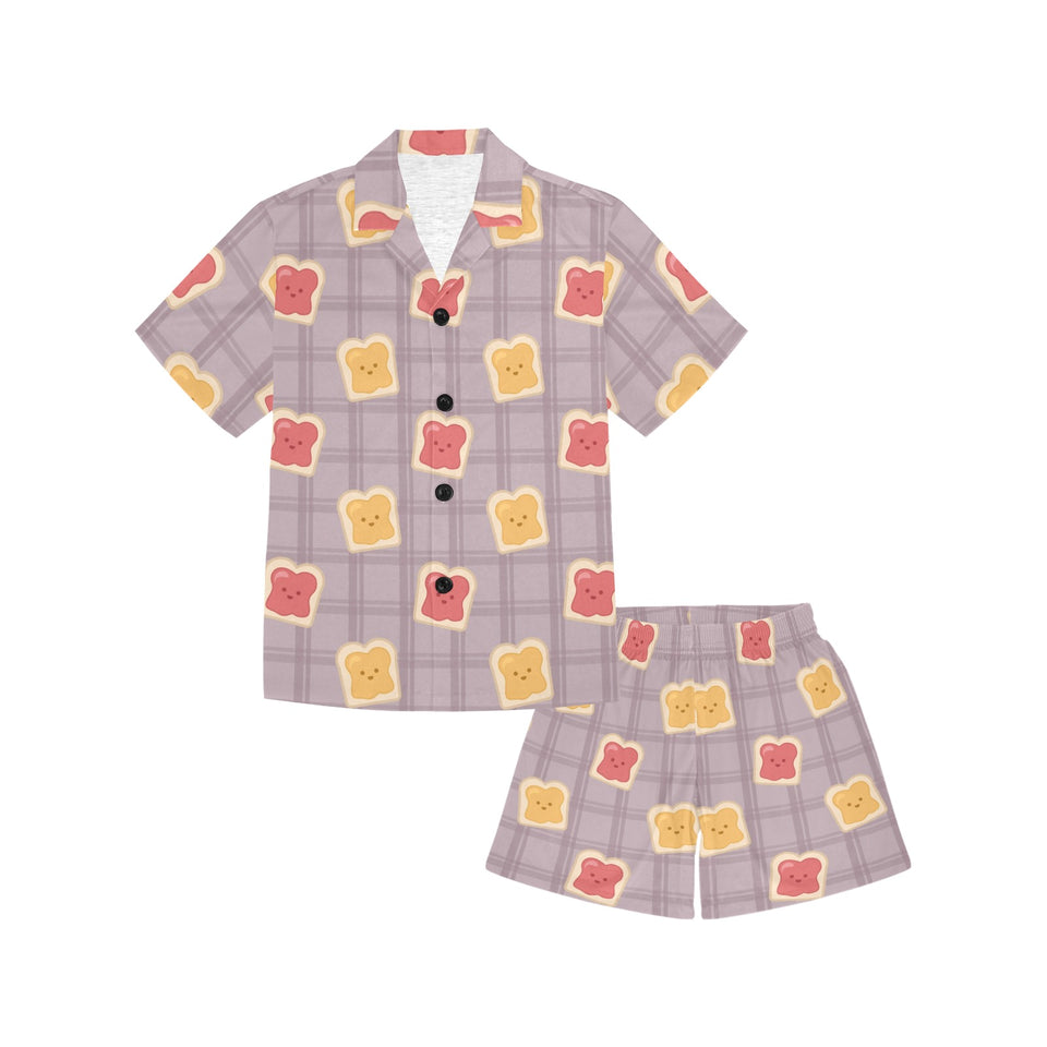 Bread Toast Pattern Print Design 05 Kids' Boys' Girls' V-Neck Short Pajama Set