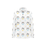 Cute Siberian Husky pattern Women's Long Sleeve Polo Shirt