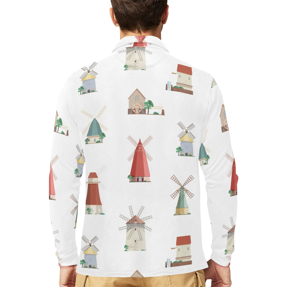 windmill design pattern Men's Long Sleeve Polo Shirt