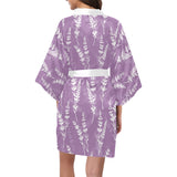 Lavender flowers purple pattern Women's Short Kimono Robe