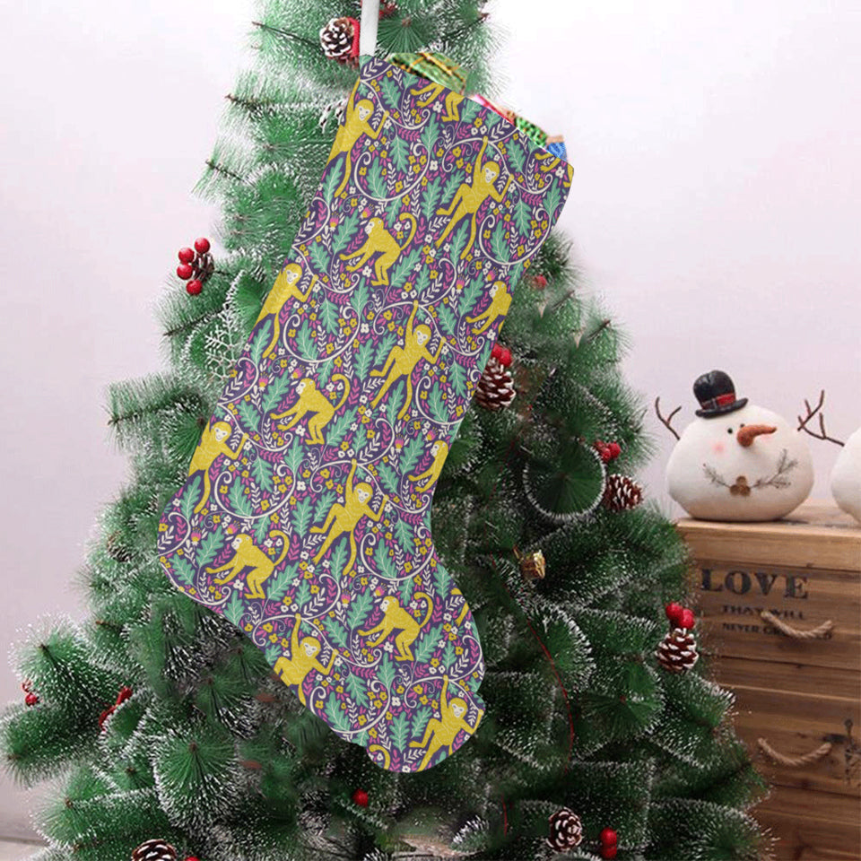 Cute yellow monkey leaves pattern Christmas Stocking