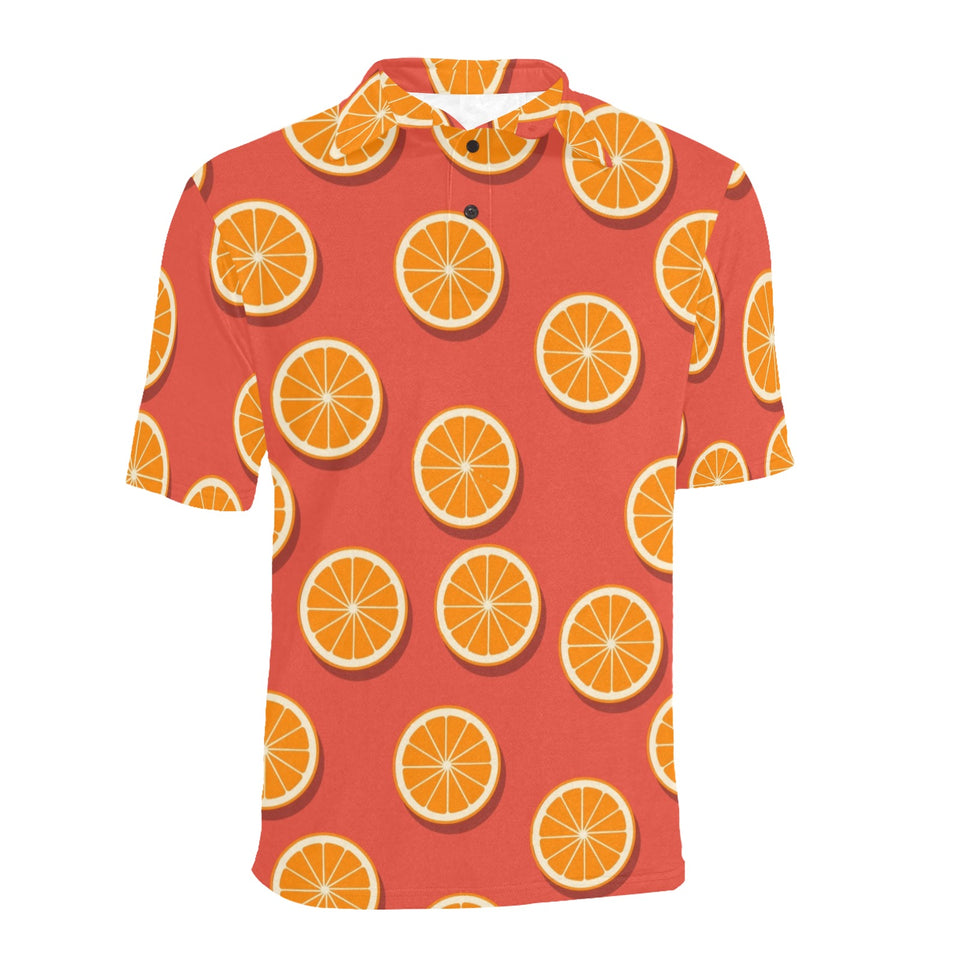 Oranges pattern red background Men's All Over Print Polo Shirt