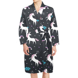unicorn rainbows moon clound star pattern Men's Long Sleeve Belted Night Robe