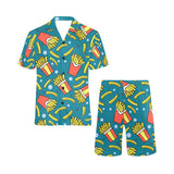 French fries red paper box pattern Men's V-Neck Short Pajama Set
