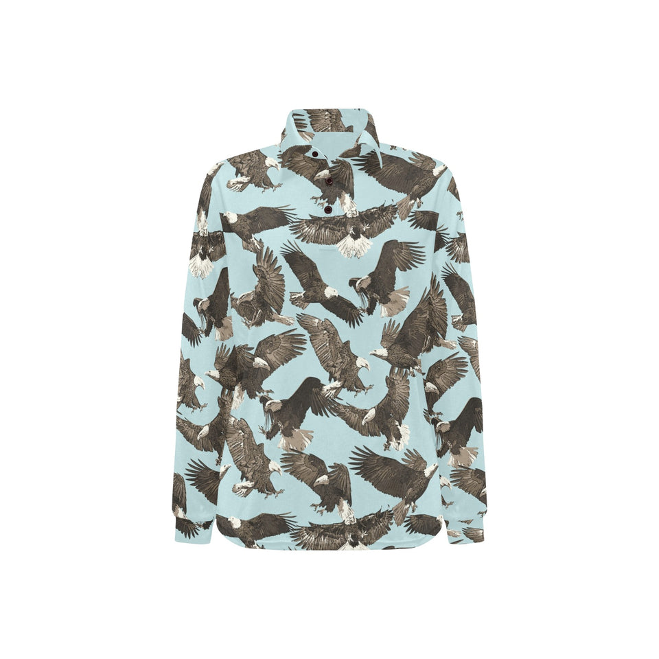 Eagle Pattern Print Design 01 Women's Long Sleeve Polo Shirt