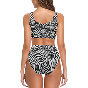 Zebra skin pattern Chest Bowknot High Waisted Bikini Swimsuit