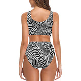 Zebra skin pattern Chest Bowknot High Waisted Bikini Swimsuit