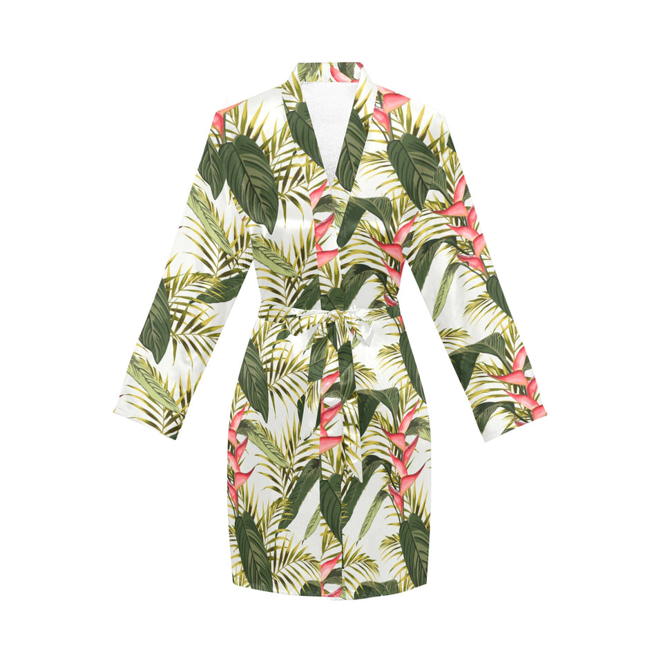 heliconia pattern Women's Long Sleeve Belted Night Robe