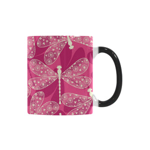 Beautiful dragonfly pink background Morphing Mug Heat Changing Mug