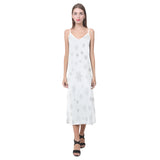 Snowflake pattern white background V-Neck Open Fork Long Dress