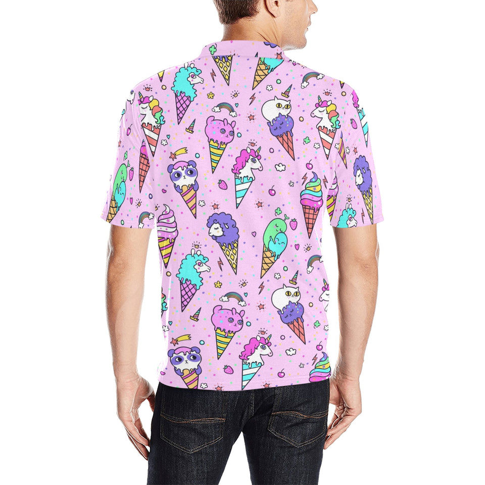 Cute ice cream cone animal pattern Men's All Over Print Polo Shirt